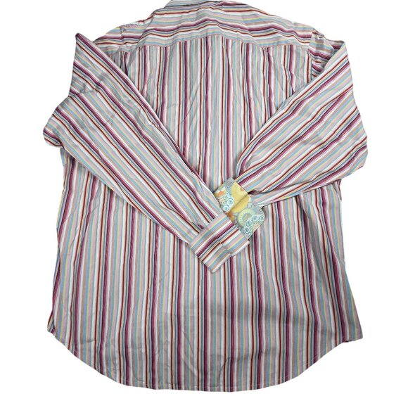 Robert Graham Mens Striped Embroidered Long Sleeve Button-Up Shirt, XL - Picture 2 of 9